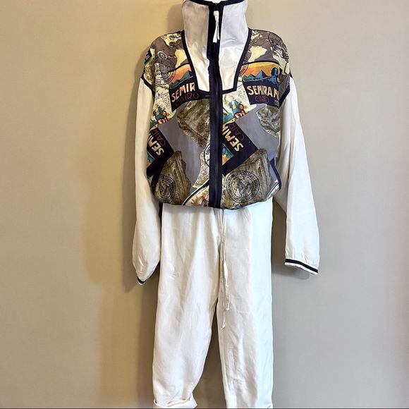 East West Silks Other - Vintage East West 100% Silk Printed Jogger Set Jacket Drawstring Pants Size L